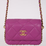 Chanel 2023 Violet Lambskin Cardholder on Chain