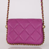 Chanel 2023 Violet Lambskin Cardholder on Chain