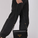 Prada Brushed Leather Small Emblème Crossbody Bag