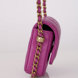 Chanel 2023 Violet Lambskin Cardholder on Chain