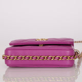 Chanel 2023 Violet Lambskin Cardholder on Chain