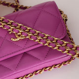 Chanel 2023 Violet Lambskin Cardholder on Chain
