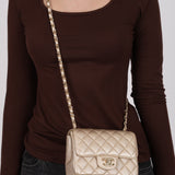 Chanel 2020 Metallic Champagne Gold Calfskin Mini Square Flap Bag GHW