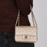 Chanel 2020 Metallic Champagne Gold Calfskin Mini Square Flap Bag GHW
