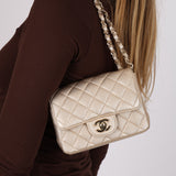 Chanel 2020 Metallic Champagne Gold Calfskin Mini Square Flap Bag GHW