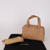 Chanel 2004 Beige Calfskin Bowling Bag with Pouch