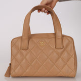 Chanel 2004 Beige Calfskin Bowling Bag with Pouch