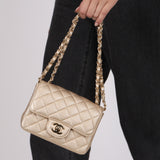 Chanel 2020 Metallic Champagne Gold Calfskin Mini Square Flap Bag GHW