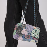 Limited Edition Chanel 2016 Deep Teal Lambskin Paris-Seoul Crochet Work Medium Single Flap Bag