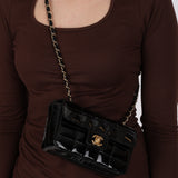 Chanel 2002 Patent Chocolate Bar Mini Flap Bag 24K GP