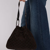 Gucci Chocolate Suede Monogram Bucket Bag