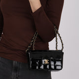 Chanel 2002 Patent Chocolate Bar Mini Flap Bag 24K GP