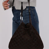 Gucci Chocolate Suede Monogram Bucket Bag