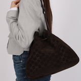 Gucci Chocolate Suede Monogram Bucket Bag
