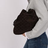 Gucci Chocolate Suede Monogram Bucket Bag