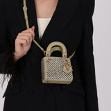 Dior 2022 Sage Calfskin Beaded and Sequins Micro Lady Dior