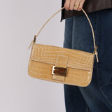 Ultra-Rare Vintage Fendi Shiny Crocodile Baguette Glitter GHW