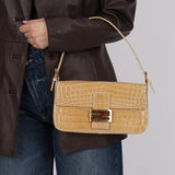 Ultra-Rare Vintage Fendi Shiny Crocodile Baguette Glitter GHW