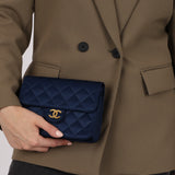 Chanel 1987 Navy Satin Square Flap Bag 24K GP