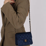 Chanel 1987 Navy Satin Square Flap Bag 24K GP