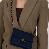 Chanel 1987 Navy Satin Square Flap Bag 24K GP