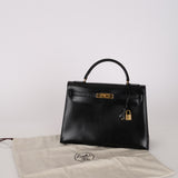 Hermès 1978 Noir Box Kelly 32 Sellier GHW