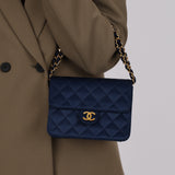 Chanel 1987 Navy Satin Square Flap Bag 24K GP