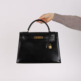 Hermès 1978 Noir Box Kelly 32 Sellier GHW