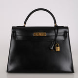 Hermès 1978 Noir Box Kelly 32 Sellier GHW