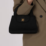 Ultra-Rare Chanel Turnlock Kelly Black Silk Rope 1998 24K GP