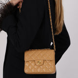 Rare Chanel 2004 Beige Caviar Mini Square Flap 24K GP
