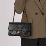 Chanel 1993 Black Lambskin Medium Classic Double Flap Bag 24K GP