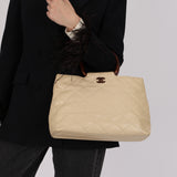 Chanel 1996 Vanilla Caviar Wooden Handle Shopper Tote