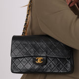 Chanel 1993 Black Lambskin Medium Classic Double Flap Bag 24K GP