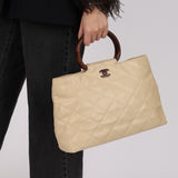 Chanel 1996 Vanilla Caviar Wooden Handle Shopper Tote