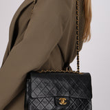 Chanel 1993 Black Lambskin Medium Classic Double Flap Bag 24K GP
