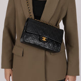 Chanel 1993 Black Lambskin Medium Classic Double Flap Bag 24K GP