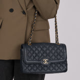 Chanel 2016 Navy Crumpled Caviar Two-Tone Small Flap Bag