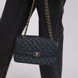 Chanel 2016 Navy Crumpled Caviar Two-Tone Small Flap Bag