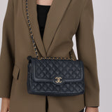 Chanel 2016 Navy Crumpled Caviar Two-Tone Small Flap Bag