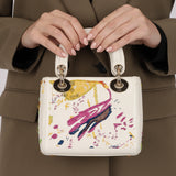 Rare Christian Dior x Spencer Sweeney 2015 Blanc Leather Diorodeo Embroidered Mini Lady Bag