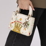 Rare Christian Dior x Spencer Sweeney 2015 Blanc Leather Diorodeo Embroidered Mini Lady Bag