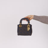 Dior 2017 Studded Washed Denim Cannage Mini Lady Dior