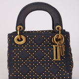 Dior 2017 Studded Washed Denim Cannage Mini Lady Dior