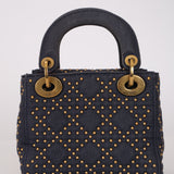 Dior 2017 Studded Washed Denim Cannage Mini Lady Dior