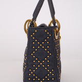 Dior 2017 Studded Washed Denim Cannage Mini Lady Dior