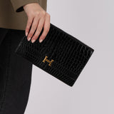 Hermès 1973 Noir Porosus Crocodile Annie Clutch GHW
