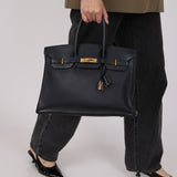 Hermès 2003 Bleu Marine Courchevel Birkin 35 Retourne GHW