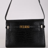 Saint Laurent Croc Embossed Manhattan Shoulder Bag