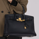 Hermès 2003 Bleu Marine Courchevel Birkin 35 Retourne GHW